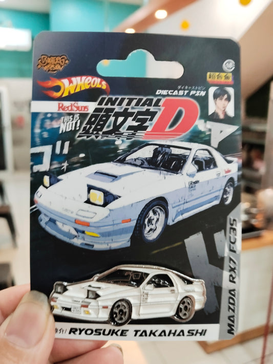 Diecast Pin Initial D Ryosuke Takahashi White Mazda FC3S RX-7