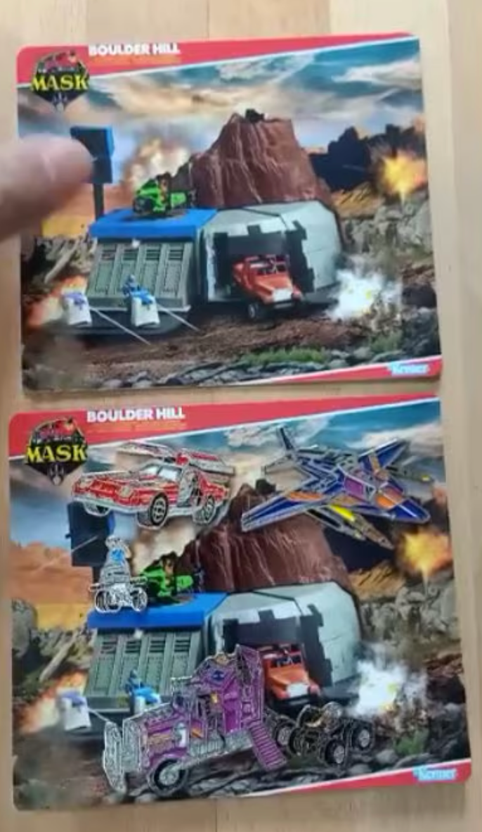 M.A.S.K PlaySet Hard Enamel Pin (ThunderHawk+TBob+Rhino+SwitchBlade+2background card of BoulderHill)